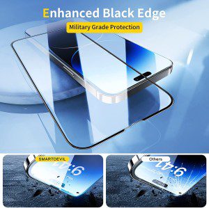 Smartdevil Full Coverage Screen Protector for Iphone 14 Pro [Enhanced Black Edge] [10X Military Grade Protection] Tempered Glass with Easy Installation Frame, High Definition, 9H Hardness Shockproof, Anti-Scratch -2 Pack