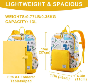 Backpack for Boys, VASCHY Cute Lightweight Water Resistant Preschool Backpack for Boys and Girls Kindergarten Bookbag Yellow Dinosaur