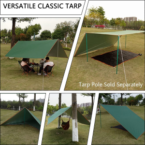 Large Waterproof Camping Tarp Tent Shelter Lightweight Backpacking Hiking Hammock Rain Fly Sun Shade (3X3M Green)