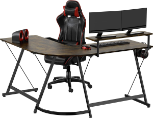 SHW Gaming L-Shaped Computer Desk with Monitor Stand