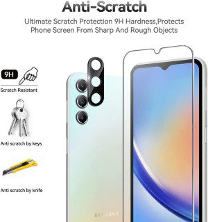 【3+3 Pack 】T Tersely Screen Protector for Samsung Galaxy A34 5G with 3 Pack Camera Lens Protector, Tempered Glass Film, 9H Hardness, Ultra-Clear, Shatterproof Anti-Scratch Film Screen Protector