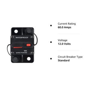 60 Amp Waterproof Circuit Breaker,With Manual Reset,12V-48V DC, for Car Marine Trolling Motors Boat ATV Manual Power Protect for Audio System Fuse