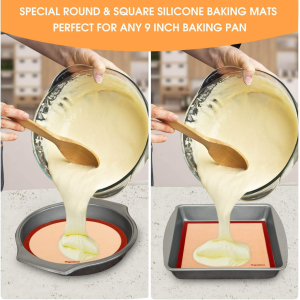 Silicone Baking Mats Set of 6-2 Half Sheets Mats + 2 Quarter Sheet Liner + 1 round & 1 Square Cake Pan Mat – 100% Nonstick Reusable Silicone Mat- Bake Pastry for Cookie and Macaron