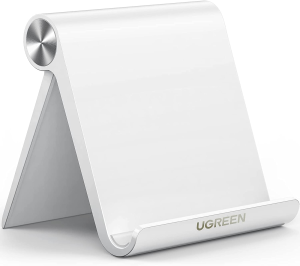 UGREEN Tablet Stand Holder Adjustable Portable Desktop Holder Dock Compatible for Ipad 10.2 Ipad Pro 11 Inch Ipad 9.7 Ipad Mini 6 5 4 3 2 Ipad Air Iphone 15 14 13 12 Pro Max 11 XS XR White