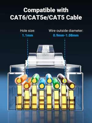 UGREEN Cat6 Connector Ends 50 Pack, Cat 6/Cat 5E Connectors Cat 6 RJ45 Modular Plugs Crystal Unshielded Ethernet Cable Crimp Ends 8P8C STP Gold Plated Network Plugs for Solid Wire and Standard Cable