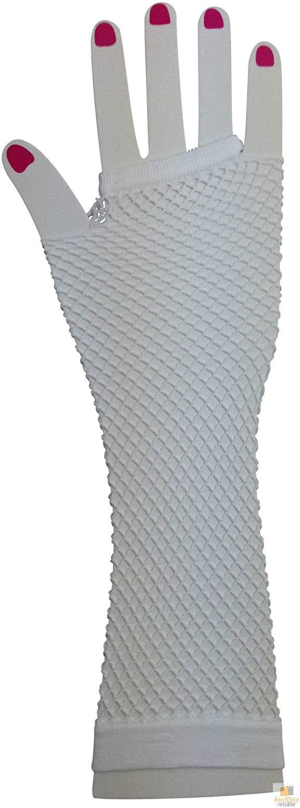 Boutique Retailer Women’S 70S 80S Elbow Length Fishnet Fingerless Gloves, White One Size