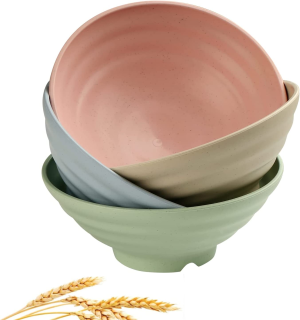 WANBY Lightweight Wheat Straw Cereal Bowls Unbreakable Dinner Dishes Bowl Set Dishwasher & Microwave Safe (4 Pack 26Oz)