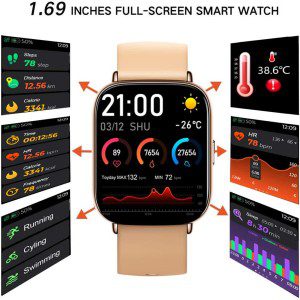 Smart Watch Fitness Tracker 1.69″ Touch Screen Waterproof 24 Sports Modes with Body Temperature Heart Rate Blood Oxygen Monitor Sleep Quality Tracker 15 Days Battery Life Call & APP Message Reminder for Iphone Android Phones