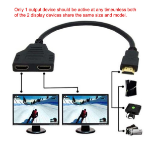 JSER HDMI Male to 2 HDMI Female 1 in 2 Out Splitter Cable Adapter Converter