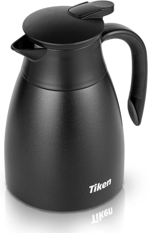 Tiken 34 Oz Thermal Coffee Carafe, Stainless Steel Insulated Vacuum Coffee Carafes for Keeping Hot, 1 Liter Beverage Dispenser (Silver)