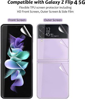 [2SET 8PCS] T Tersely HYDROGEL Screen Protector for Samsung Galaxy Z Flip 4 5G Aqua Flex Extremely Easy to Install, No Bubble, Anti-Shock Soft Protective TPU Film, Support Fingerprint Unlock