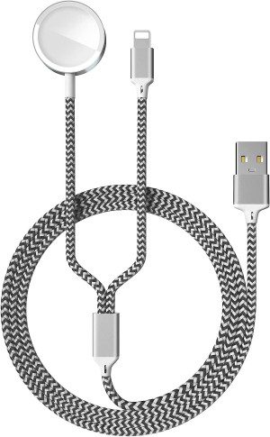 Watch Charger Cable 2 in 1 Smartwatch Charging Docks, Nylon Braided Watch Charger Cable Compatible for All Watch Series 8/SE/7/6/5/4/3/2/1, for Phone 14/13/12/11/Pro/Max/Xr/Xs/Xs Max/X, for Pad 2/3/4