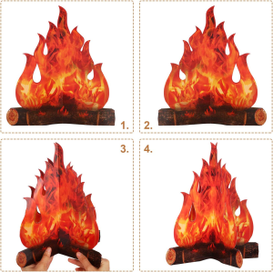 Boao 3D Decorative Cardboard Campfire Centerpiece Artificial Fire Fake Flame Paper Party Decorative Flame Torch (Red Orange, 2 Set)
