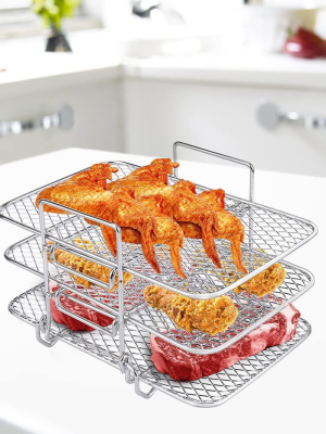 Air Fryer Rack for Ninja Air Fryer Multi-Layer Double Basket Air Fryer Accessories 304 Stainless Steel Grilling Rack Toast Rack Cooking Rack for Barbecue, Roasting Oven, Air Fryer(Small Tripod)