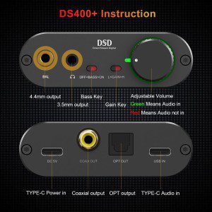 YMOO DS400+ Hifi Headphone Amplifier USB DAC Decoding Format for 768K/32Bit DSD512 Audio, Compatible with 3.5Mm/4.4 Mm Bal/Optical/Coaxial Output for Windows 7/10/Android/Ios