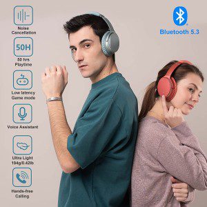 Srhythm NC25 Active Noise Cancelling Headphones, Wireless Headphones Bluetooth 5.3, Lightweight Stereo Headset Over-Ear with Low Latency, Protein Earpads, 50H Playtime