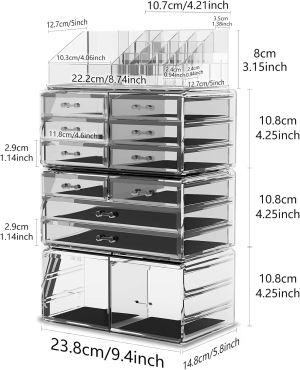 Readaeer Makeup Cosmetic Organizer Storage Drawers Display Boxes Case with 12 Drawers (Clear)