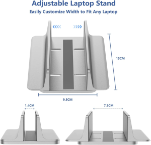 Vertical Laptop Stand, Adjustable Laptop Holder Desktop Dock Mount with Adjustable Dock Size (Up to 17.3 Inches) Compatible with All Macbook/Surface/Lenovo/Dell/Gaming Laptops (Silver)