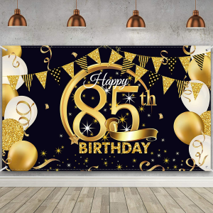 Birthday Party Decoration Extra Large Fabric Black Gold Sign Poster for Anniversary Photo Booth Backdrop Background Banner, Birthday Party Supplies, 72.8 X 43.3 Inch (100Th)