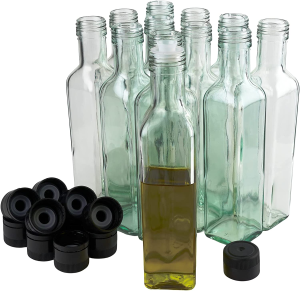 【AU Stock】 12 X 250Ml Clear Marasca Oil Bottles with Rote Pourer and Black Tamper Cap Glass Bottles for Olive Oils, Spicy Sauces, Marinades, Salad Dressings