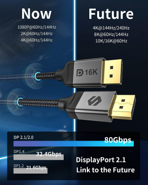 Silkland Displayport 2.1 Cable 1M [VESA Certified], DP 2.0 Cable [16K@60Hz, 8K@120Hz, 4K@240Hz] 80Gbps HDR, HDCP DSC 1.2A, Display Port 2.1 Cord Compatible Freesync G-Sync Gaming Monitor 4090 7900XTX