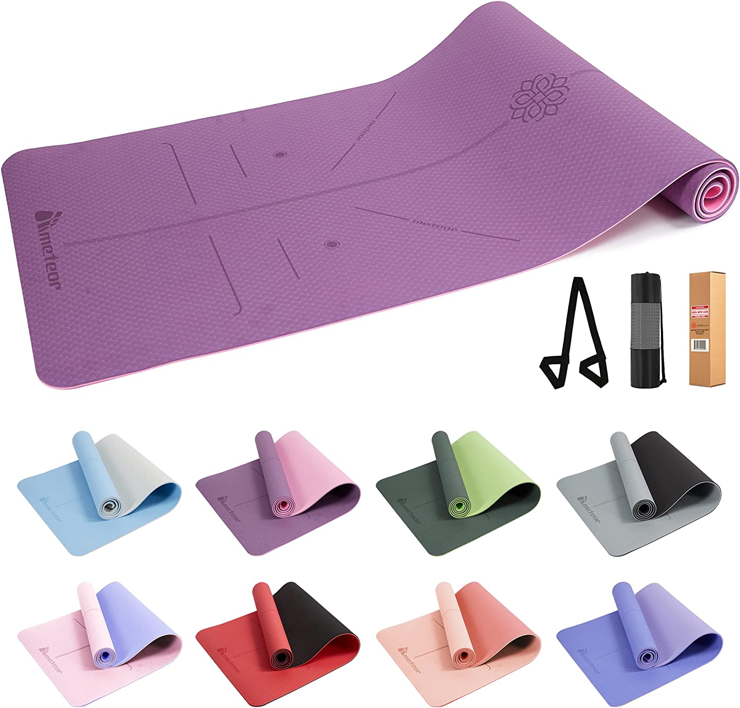 Yoga Mat with Alignment Lines, Professional Non Slip Pilates exercise Mat