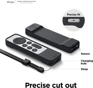 Elago R1 Case Compatible with Apple TV 4K Siri Remote 3Rd Generation(2022) and 2Nd Generation(2021)-Magnet Technology, Lanyard Included, Heavy Shock Absorption, Drop Protection (Black)