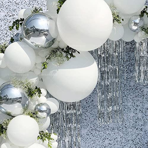 LDFWAYAU Balloon Arch Kit 127Pcs White Balloons Silver 4D Foil Balloons and Silver Confetti Balloons Garland for Wedding Bridal Shower Baby Shower Birthday Graduation Party Backdrop Decorations