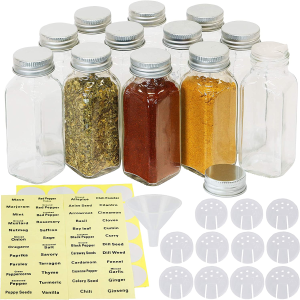 Simplehouseware Square Spice Jar Bottles W/Labels (6Oz), 12 Pack