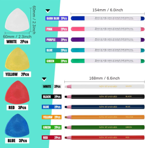 Swpeet 32Pcs Professional Sewing Tools Kit, Including 10Pcs Professional Tailor’S Chalk and 12Pcs Sewing Mark Pencil with 10Pcs 5 Color Disappearing Erasable Ink Fabric Marker Pen for Sewing Marking