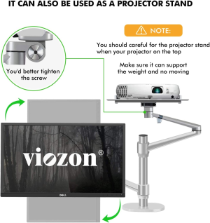 Viozon Monitor and Laptop Mount, 2-In-1 Adjustable Dual Arm Desk Mounts Single Desk Arm Stand/Holder for 17 to 32 Inch LCD Computer Screens, Extra Tray Fits 12 to 17 Inch Laptops (Silver)