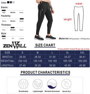 ZENWILL Men’S Lightweight Gym Track Pants,Mens Casual Athletic Workout Joggers Sweatpants with Zip Pockets