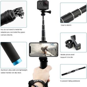 TELESIN 35” Selfie Stick with Tripod Phone Holder, Waterproof Pole Aluminum Extendable Monopod for Gopro Hero 11 10 9 8 7 Insta 360 One R One X2 X3 DJI Osmo Pocket Action 2 3 Camera Android Iphone