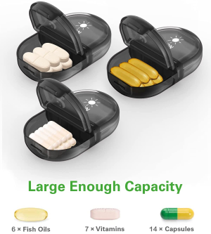 Fullicon Weekly Pill Organiser 2 Times a Day, 7 Day Pill Organiser for Am Pm, Large Pill Box for Travel, Medicine Organiser with Large Compartments for Vitamins, Supplements & Fish Oil