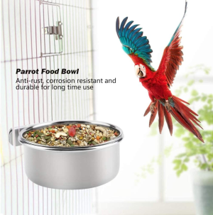 Tfwadmx 2 Pack Bird Feeding Dish Cups, Parrot Food Bowl Clamp Holder – Stainless Steel Coop Cup, Bird Cage Water Bowl for Parakeet African Greys Conure Cockatiels Lovebird Budgie Chinchilla