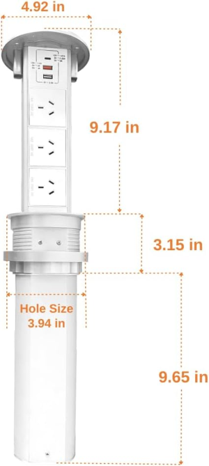 ZESHAN Pop up Power Outlet Australia with Wireless Charger, 3 AC Power, 2 USB and 1 Type C Fast Charging Ports for Home/Office Conference Table and Kitchen Countertop(Silver)