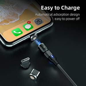 BIG+ Magnetic Charging and Data Cable with 540° Rotating Head [4 Pack Various Size] QC3.0A Magnetic Fast Charging and Data Cable. Compatible with All Smartphones, USB Type C and Micro USB