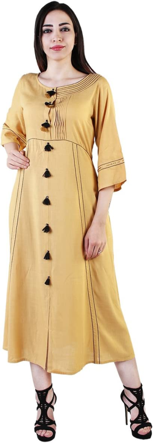 Vihaan Impex Stylish Women Rayon Kurti Three Fourth Sleeve_Gold_Large Tops Dress Shirt