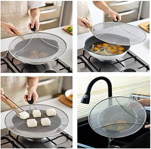 Grease Splatter Screen for Frying Pan 33Cm, Grease Strainer Stops 99% of Hot Oil Splash, Splatter Guard for Cooking Protects Skin from Burns, Stainless Steel Splash Guard Skillet Lid Keep Kitchen Clean