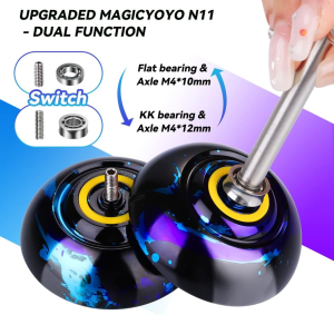 MAGICYOYO N11 Professional Unresponsive Yoyo, Dual Function Yoyo Alloy Metal Yoyo for Beginner Adults, Trick Yoyo with Flat Bearing + Axle + Bearing Removal Tool + Yoyo Storage Bag + 12 Yoyo Strings