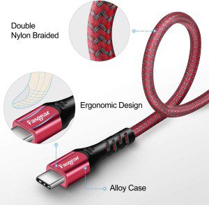 USB C Cable 1.8M/6 FT, Fasgear Braided USB a to Type C Cord 3A Fast Charge 480Mbps High Speed Data Sync Compatible with Galaxy Z Fold 4/S23/A13, Oppo Find X3/A76, Moto G62/Edge 20, Ipad Mini 6 (Red)