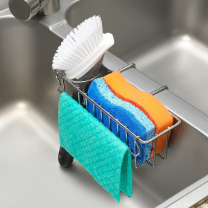 Sponge Holder for Kitchen Sink, Hanging In-Sink Caddy Space-Saving, Waterproof & Sturdy Dish Brush Holder, Dishwashing Liquid Drainer Rack, Kitchen Sink Storage Organizer Basket