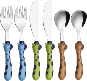 Exzact Children’S Cutlery Stainless Steel 6Pcs Set/Kids Cutlery/Toddler Utensils/Flatware – 2 X Forks, 2 X Safe Dinner Knives, 2 X Dinner Spoons (Giraffe X 6)