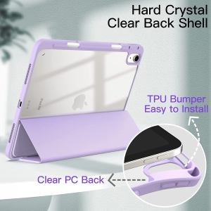 Jetech Case for Ipad Air 5/4 (2022/2020 5Th/4Th Generation 10.9-Inch) with Pencil Holder, Clear Transparent Back Shell Slim Stand Shockproof Tablet Cover, Auto Wake/Sleep (Light Purple)