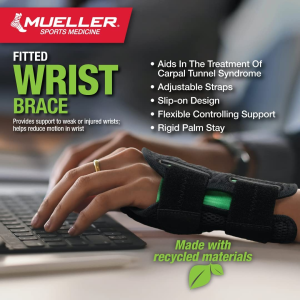 Mueller Green Fitted Wrist Brace for Right Hand, Black Small/Medium