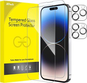 Jetech Full Coverage Screen Protector for Iphone 14 Pro 6.1-Inch with Camera Lens Protector, Tempered Glass Film, HD Clear, 2-Pack Each