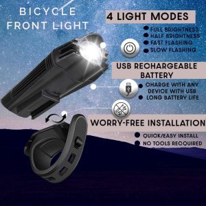 Apremont Ultra Bright USB Rechargeable Battery Bike Light Set – Powerful Bicycle Front Headlight and Back Taillight – 4 Light Modes – Easy to Install for Men Women Kids Road Mountain Cycling