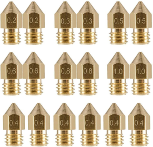 LEOWAY 18 Pcs MK8 Extruder Nozzle 3D Printer Brass Nozzle with 7 Different Sizes (0.2Mm, 0.3Mm, 0.4Mm, 0.5Mm, 0.6Mm, 0.8Mm, 1.0Mm) for 1.75MM MK8 Makerbot, Ender-3 Series/Ender-5 Series/Cr-10