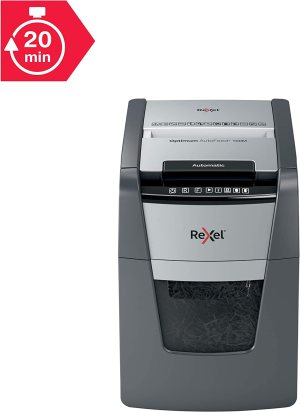 Rexel Optimum Auto Feed+ 100 Sheet Automatic Micro Cut Paper Shredder, P-5 Security, Home/Home Office, 34 Litre Removable Bin, 2020100MAU