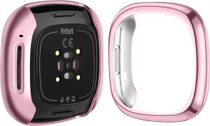 [3 Pack] Meliya Screen Protector Compatible with Fitbit Versa 3 Case and Fitbit Sense Case, TPU Plated Full around Protective Case Cover for Fitbit Versa 3 / Fitbit Sense Smartwatch (Rose Gold+Rose Pink+Clear)